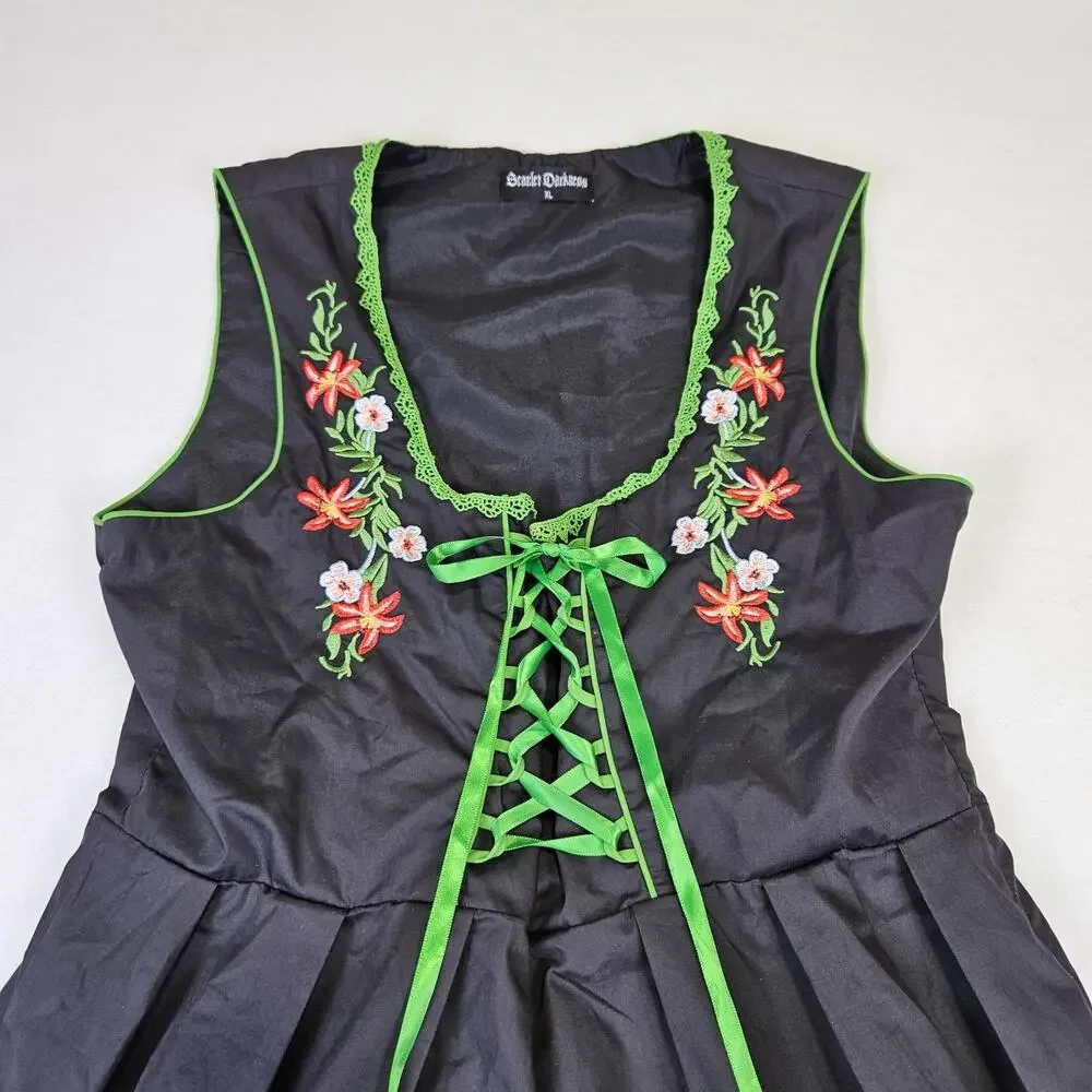 Scarlet Darkness Dirndl Dress XL Costume Bavarian Oktoberfest German Black Green - Picture 16 of 16